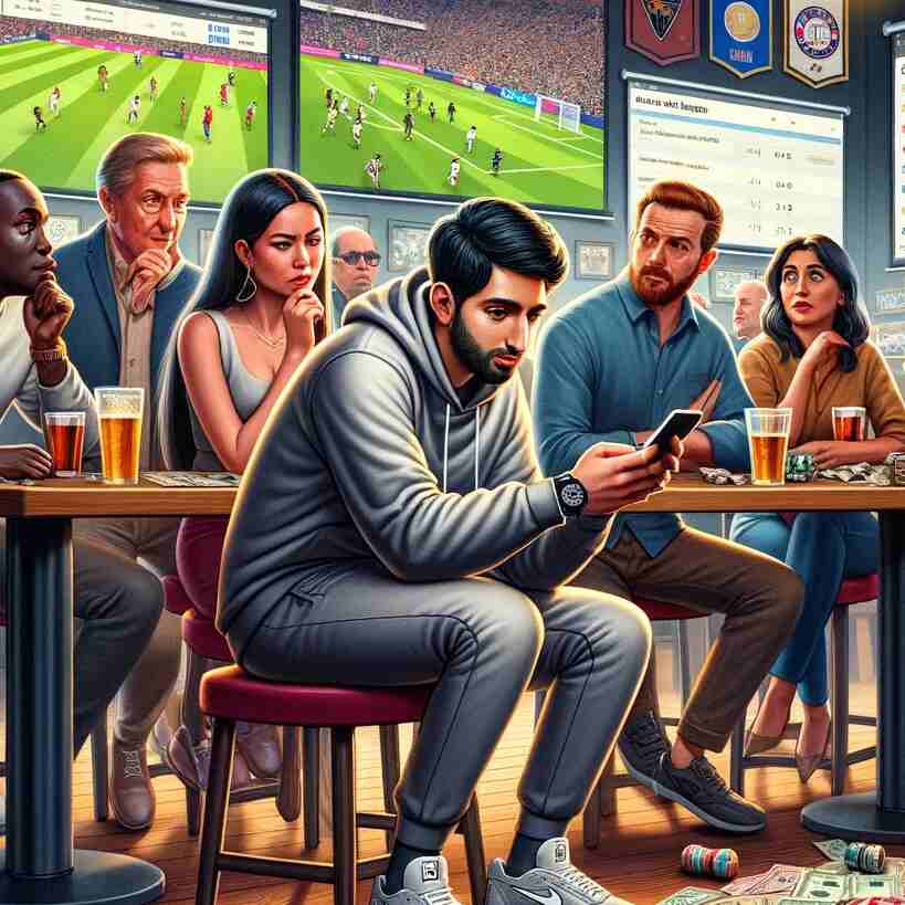 Bild på en person som diskret kollar bettingodds på sin smartphone i en sportbar, illustrerar Kalla Faktas avslöjande om spelbolags orättvisa oddsmodeller i live betting.